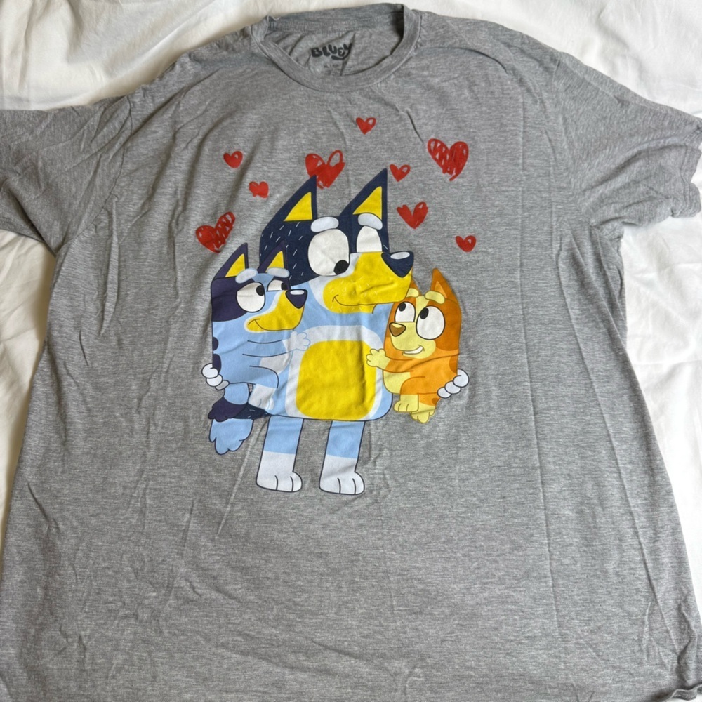 Bluey Adult Graphic T-Shirt Grey Cartoon Tee XL
